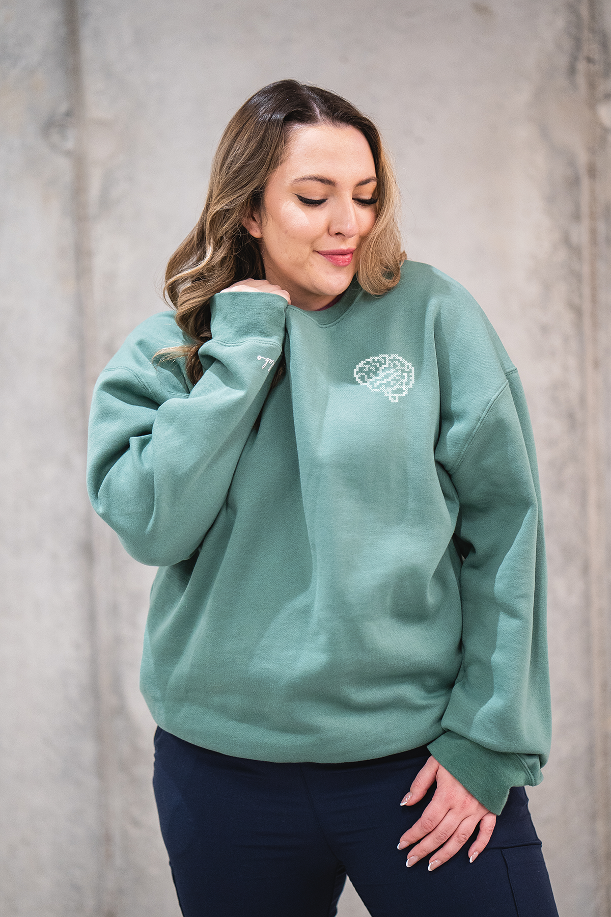 Cross-Stitch Brain - Pocketed Crew Sweatshirt