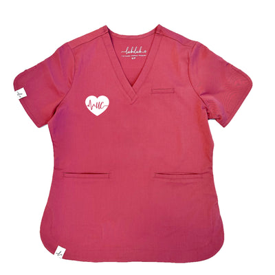 Unit Clerk ECG Heart - Rosa Scrub Top