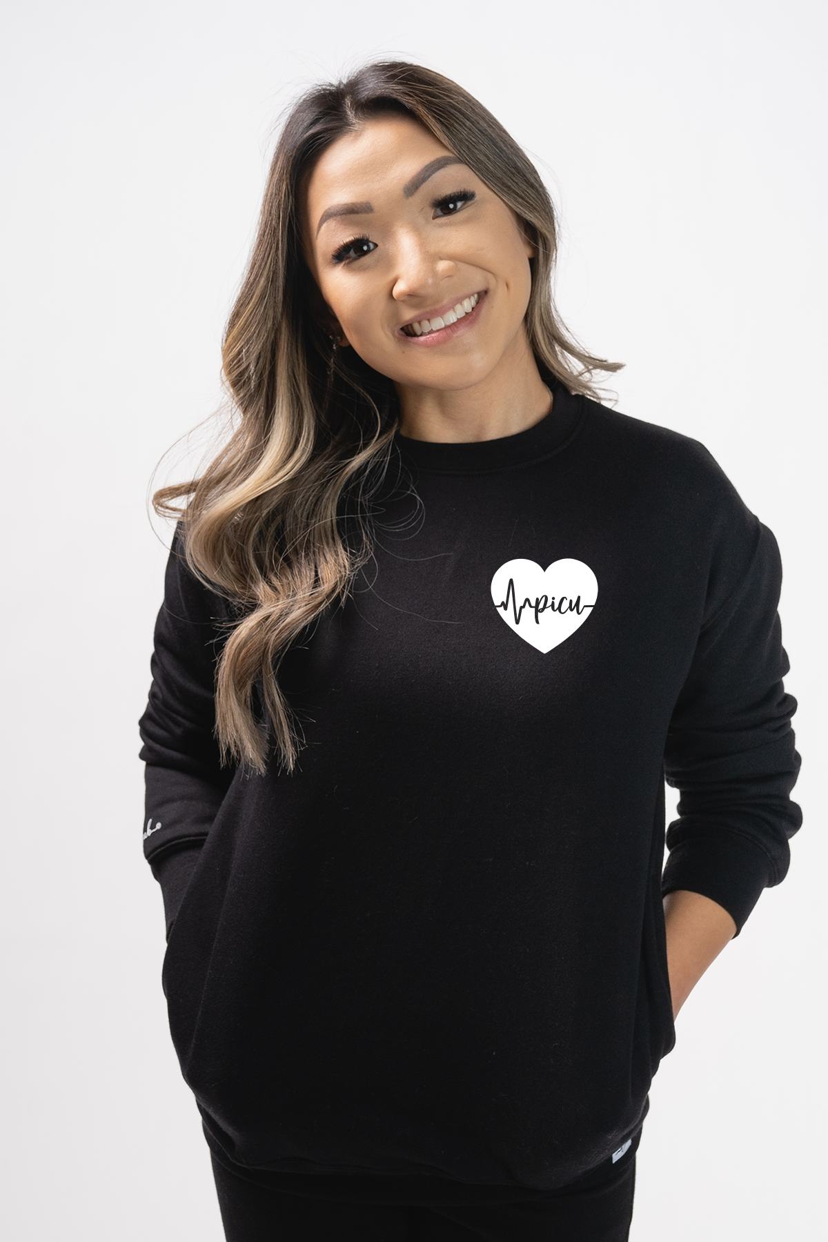 PICU ECG Heart - Pocketed Crew Sweatshirt